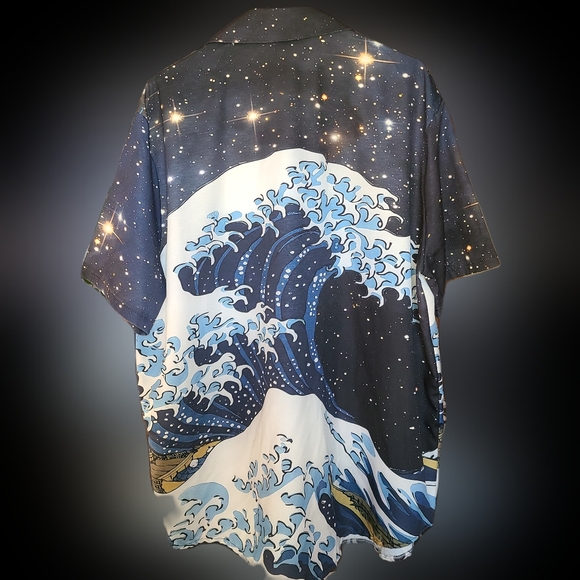Kanagawa Japanese Great Wave Men's 2XL  Short-sleeve Button-Down Shirt - Picture 2 of 5